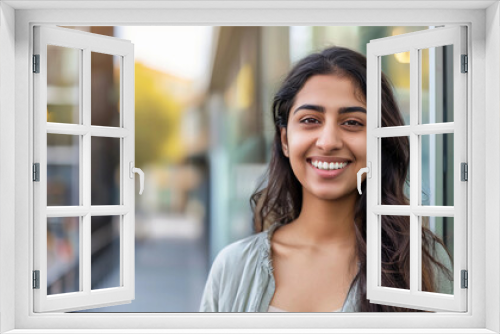 Professional studio photo of a smiling East Indian woman