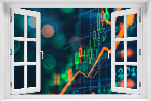 Abstract representation of stock market data with rising graphs in red and green on a digital background