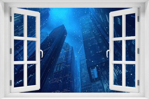 Abstract business background with blue skyscrapers.