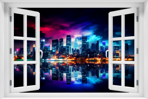 The Perfect for Urban-Themed Events, Futuristic Advertising, and Modern Marketing Campaigns of Dynamic Neon Night Cityscape, high-quality photograph captures the dazzling array of neon lights