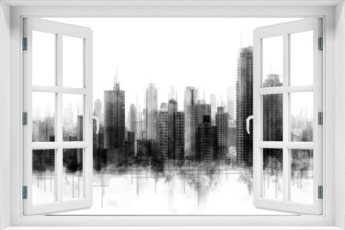 Sketch of cityscape in grayscale color white background