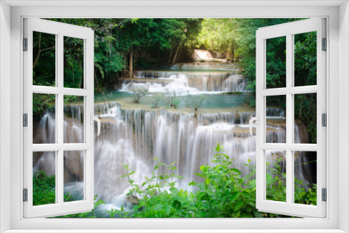 Fototapeta Naklejka Na Ścianę Okno 3D - Deep forest Waterfall ,Huay Mae Khamin, Kanchanaburi ,Thailand