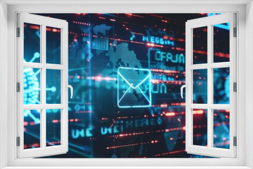 Cybersecurity concept with virus and email icons.