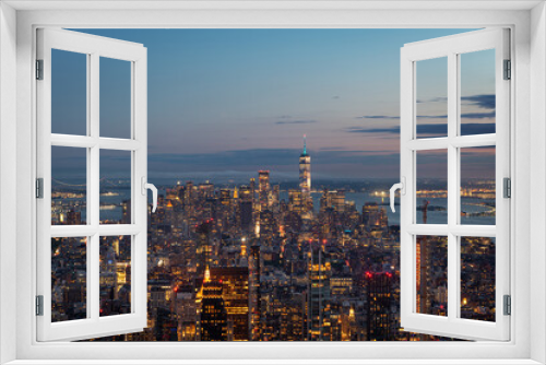 Fototapeta Naklejka Na Ścianę Okno 3D - Aerial view of downtown Manhattan at dusk, New York City.