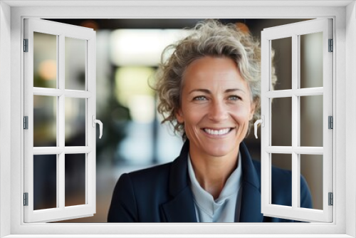 portrait of a middle-aged woman with a warm, e smile, confidence and elegance. 