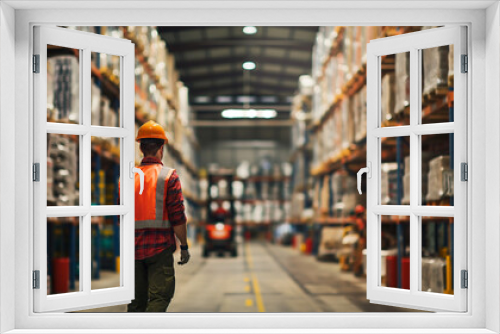 a worker walking into the warehouse