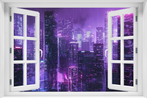 Illustration futuristic glowing cyberpunk city at night. AI generated image