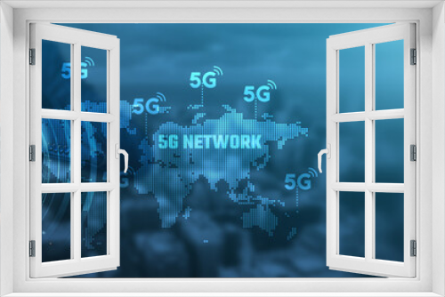 Hand holding global network connection on 5G network, enabling faster communication, seamless connectivity, advanced technology, and futuristic innovations, revolutionizing industries and daily life.