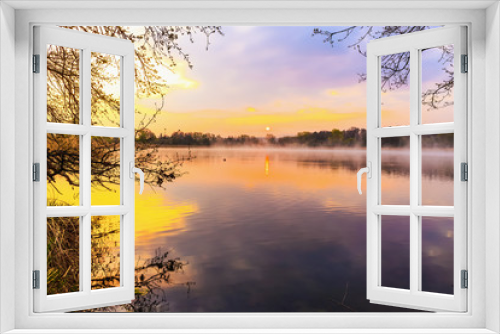 Fototapeta Naklejka Na Ścianę Okno 3D - Serene Sunrise at the Lake in Bavaria, Germany. Lovely warm spring morning
