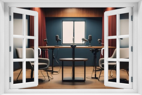 Interview or podcast? Put two chairs and two microphones in the interview or podcast space.