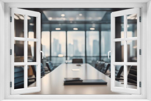 Table with Blurred Background of Corporate Office Conference Room with Interior Office Product