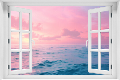 Tranquil scene of blue sea and pink sky, highlighting the beauty of nature.