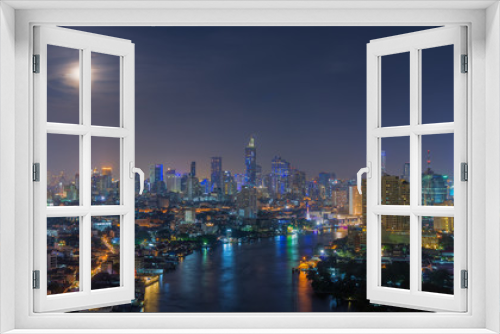 Fototapeta Naklejka Na Ścianę Okno 3D - Bangkok at night, Panoramic.