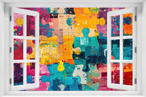 Vibrant puzzle pieces collage, AI generative