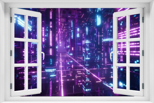 Explore the futuristic realm of coding with this holographic environment illuminated by vibrant neon lights Dive into a visually stunning depiction of digital innovation and creativity