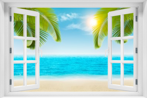 Fototapeta Naklejka Na Ścianę Okno 3D - Seaside with palms and a beach. Vector.