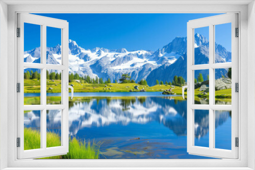 Mountains Reflected in a Lake. Scenic Landscape with Clear Water and Blue Sky