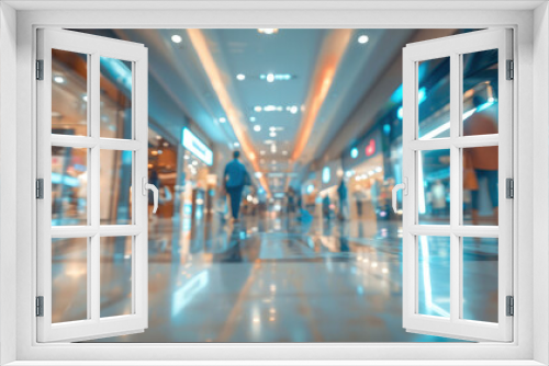 Motion Blur of Shoppers Walking in a Modern Shopping Mall