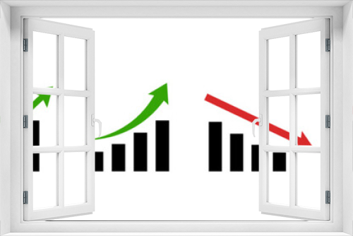 Graph rise and decrease. Red arrow goes down sign. Green market up. Crisis icon isolated.