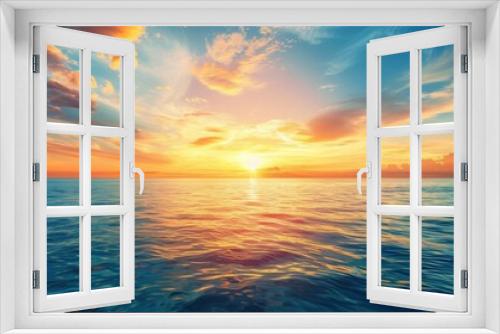 Tranquil sunset over endless ocean horizon  calm and relaxing sea view background