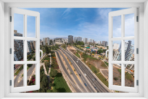 Fototapeta Naklejka Na Ścianę Okno 3D - Aerial view of newly constructed residential buildings in Miraflores, Lima, Peru, showcasing modern urban development.