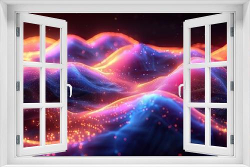 Abstract Digital Landscape with Neon Lights. AI generated image