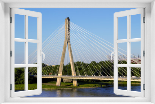 Fototapeta Naklejka Na Ścianę Okno 3D - Modern bridge in Warsaw over Vistula river