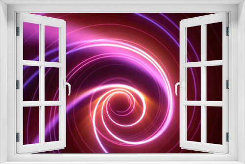 Abstract bright purple background tunnel with flying lines of energy particles and light rays