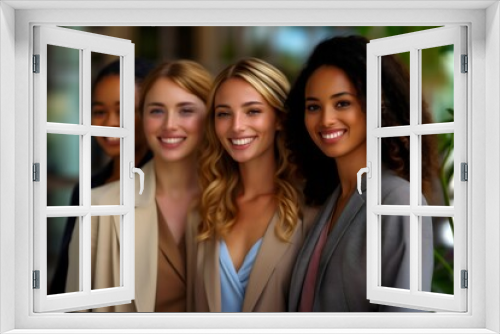 Diverse group of professional businesswomen smiling, celebration of women's empowerment