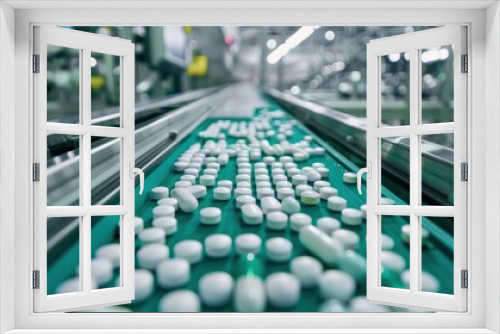 A conveyor belt with pills on it