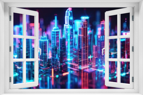 a city with a lot of lights on it, Craft a futuristic city skyline with neon lights