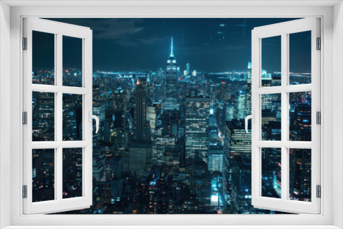 Aerial view of a city skyline at night - photorealism, copy space, minimalism