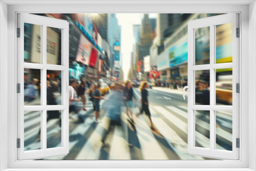 New York city, Manhattan. Bussy streets, traffic, crowd. Motion blur background banner. Generative Ai