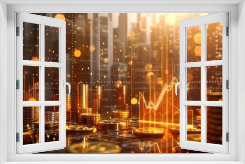 Golden Success 3D Stock Market Illustration of Profitable Growth and Wealth
