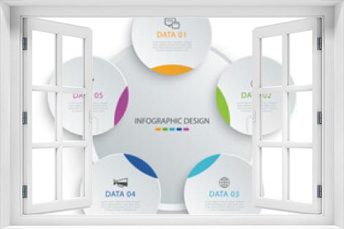 Infographics circle timeline with 5 number data template. Illustration business abstract background.