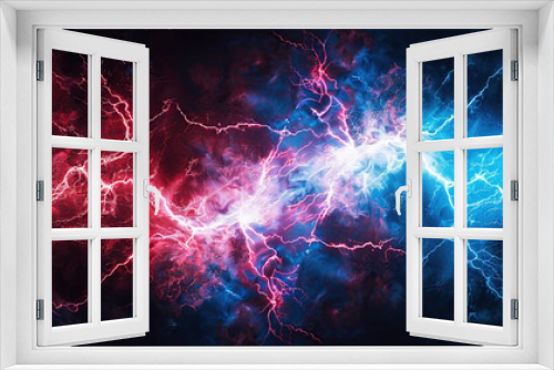 Red and blue lightning background, abstract energy background with thunderstorm