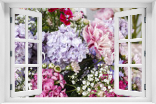 Fototapeta Naklejka Na Ścianę Okno 3D - Bouquet of carnations, lilacs and chrysanthemums