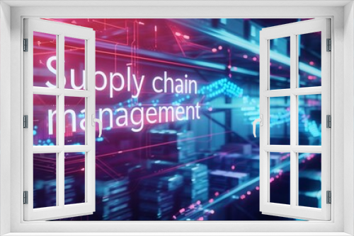 Supply chain management text floating in the air, symbolizing efficient logistics and streamlined operations.