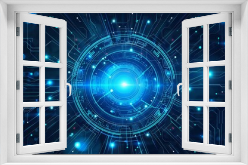 Abstract Digital Circuit Board with Glowing Lines and Circle - Futuristic Technology Concept