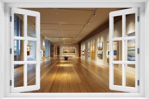 modern gallery space where each artwork is highlighted by its own adjustable spotlight