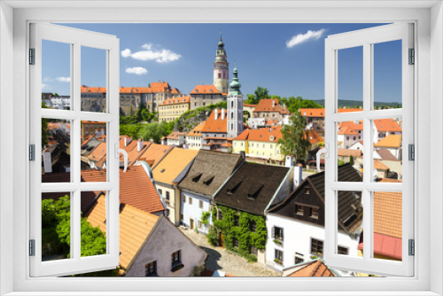 View to church and castle in Cesky Krumlov, Czech republic