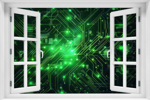 Abstract green circuit board with many small lights on it background