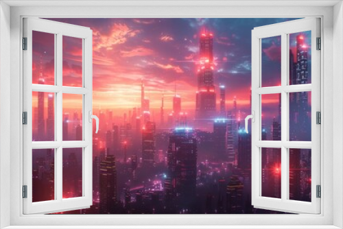 Futuristic Digital Cityscape:: Cyber Style, Intel Core, Urban Composition with Digital Elements