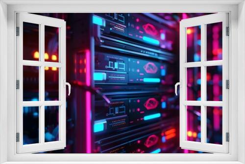 photo illustration of  server rack in a data center , security, networking, hacking. 16:9