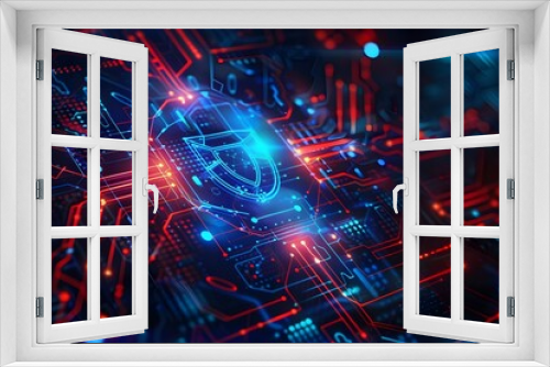 Hi-Tech digital technology cyber security display holographic information abstract background Closed Padlock on digital background, cyber security Generative Ai