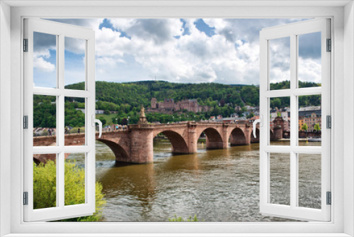 Fototapeta Naklejka Na Ścianę Okno 3D - Old Bridge Over Neckar River with View of Old Town