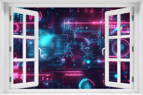 A futuristic, abstract background with geometric patterns and neon lines, illustrating cyber resilience with icons representing threat detection, incident response, and continuity planning