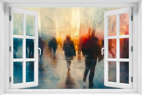 Impressionistic Blur: Artistic Photo of Realistic Blurred Human Figures in a Large Square
