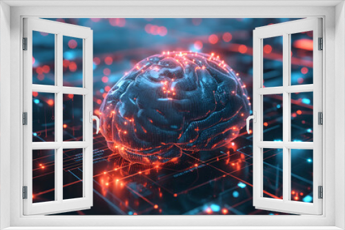 Glowing Brain on Digital Circuit Board | Futuristic Neural Network Visualization