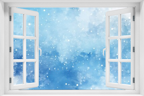 Blue watercolour painting with snowflakes